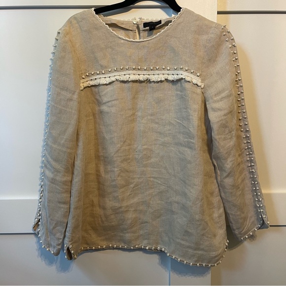J. Crew Tops - J crew Elegant Beige Women's Top with Lace Trim